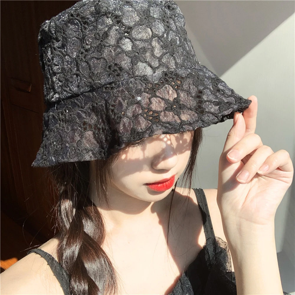 Summer Women Sun Hats Korean Style Fishermen Hat Hollow Flower Casual Ladies Outdoor Travel Headdress New Lace Bucket headgear