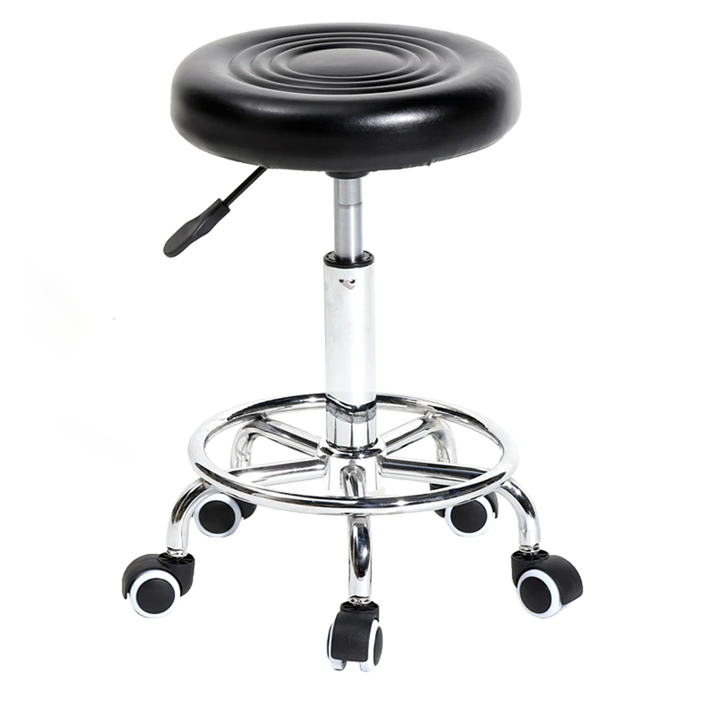 2Colors Adjustable Round Stool with Lines Rotation Bar Stool Black Leather Stool Height Adjustable Bar Chair Work Rotating Chair