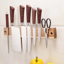 Powerful Magnetic Knifes Rack Wall Mounted Acacia Wooden Knife Strip Kitchen Knifes Holder Magnetic Storage Tool for Home