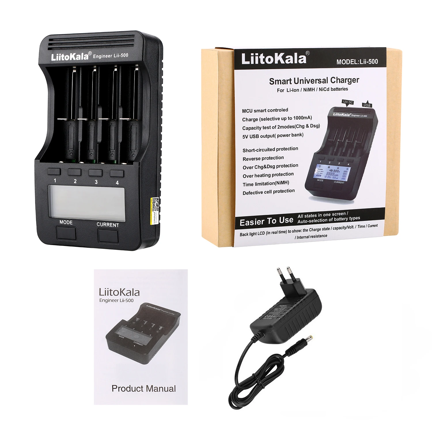 Liitokala Li-600 Li-500 Li-500S Li-M4 Li-M4S LCD z.SHTV 1,2V 18650 26650 16340 14500 18500 20700B Batterijlader
