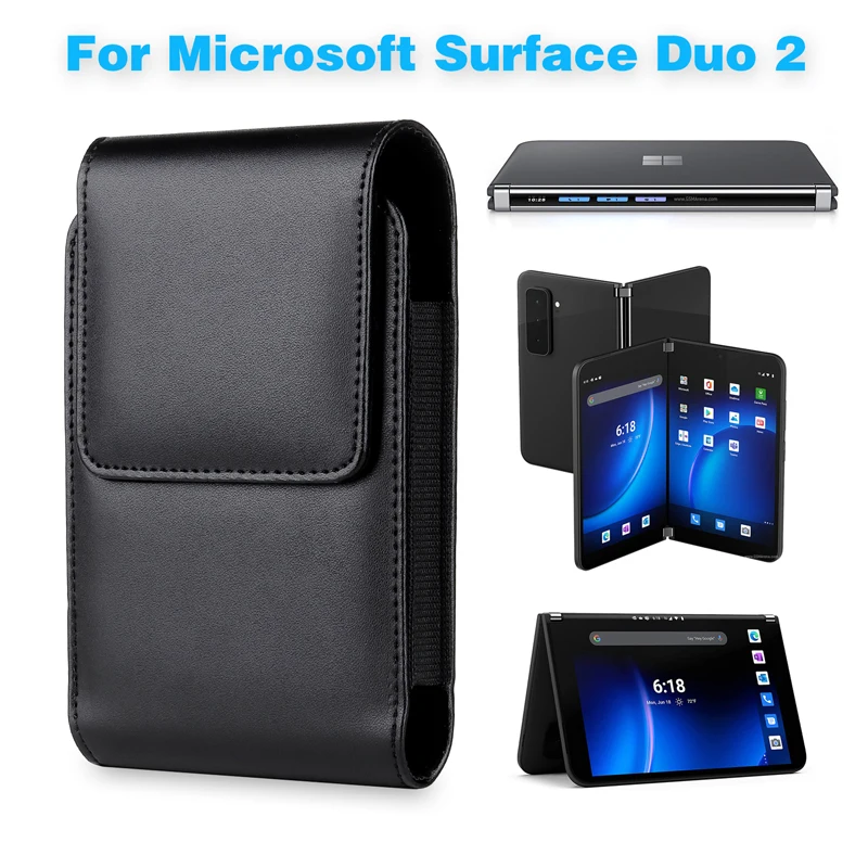 For Microsoft Surface Duo 2 Case Phone Bag PU Leather and PC Book Cover For Microsoft Surface Duo Belt Pouch