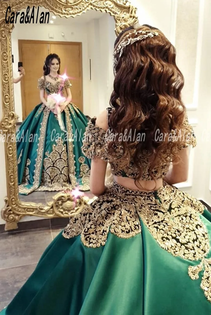 Robe De Mariage Dark Green Evening Dresses Lace Applique Beaded Two Pieces Prom Gowns Arabic Wedding Party Dress Customized