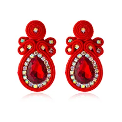 Soutache women's earrings Colorful weaving Big Stud earring Fashion crystals Dangle blue orange pink red New jewelry female gift