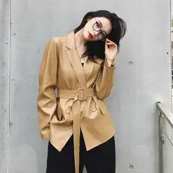 Vintage Soft Faux PU Jaqueta De Couro Mulheres 2023 Nova Primavera Outono Cor Pura Double Breasted Couro Blazer Escritório Senhoras Casacos