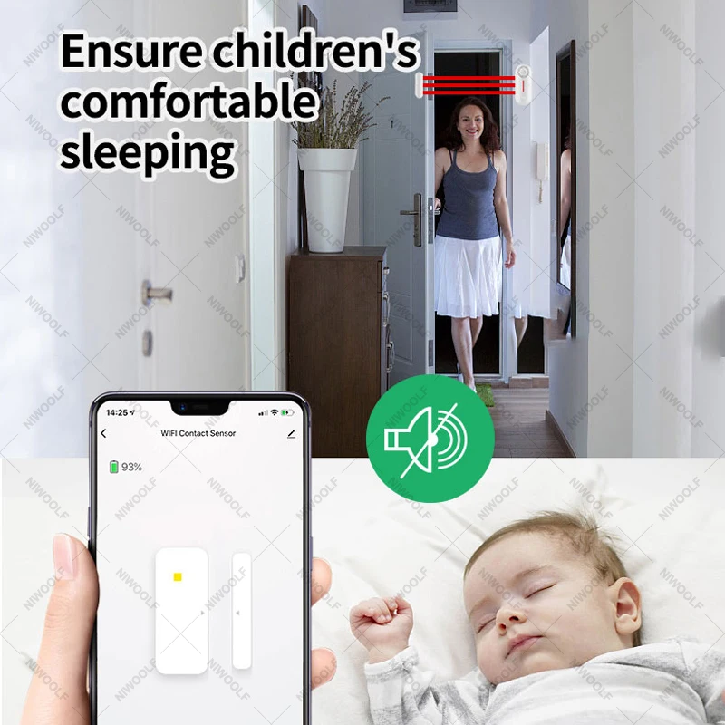 WiFi Door Sensor Tuya Smart Home Open/Close Window Detector Sound Alarm APP control Arm/Disarm Support Alexa Google