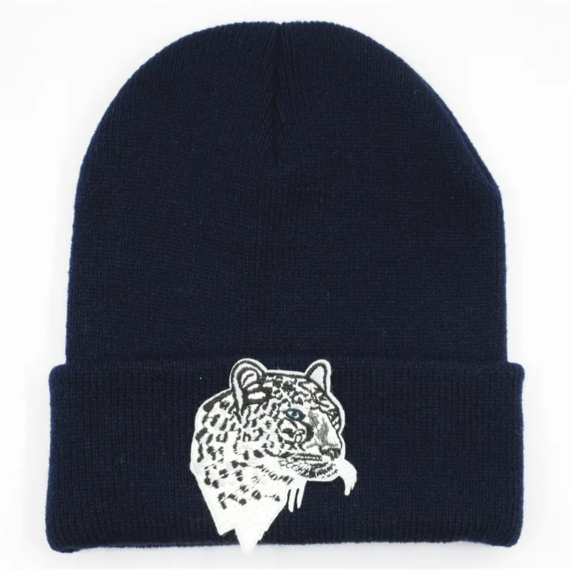 Winter Cotton Leopard Embroidery Thicken Knitted Hat Warm Hat Skullies Cap Beanie Hat for Men and Women 71