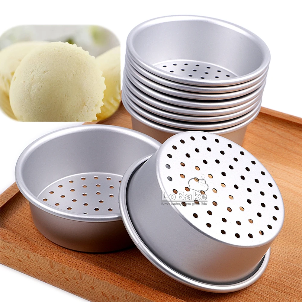 

10pcs 9.5cm leaky style round cup aluminium anodizing cake pan cake moulds with holes baking steaming tools DIY bakery