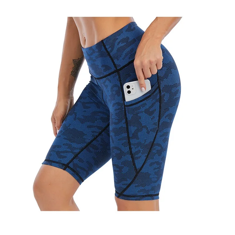 

High Waist Sport Yoga Shorts Women Leopard Print Gym Athletic Fitness Shorts Activewear Elastic Side Pocket Bike Training Yoga