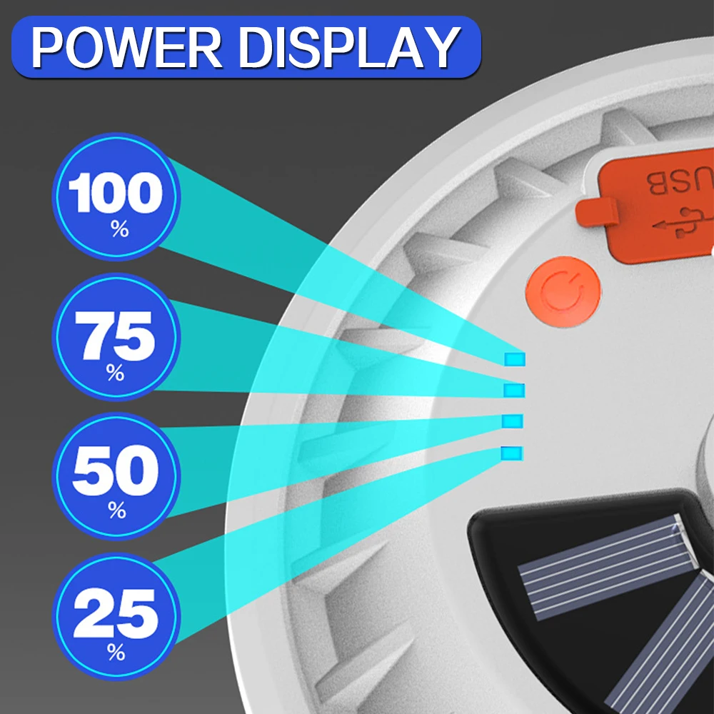 USB Recarregável Lâmpada LED, 300W, Solar, Camping, Pendurado, Impermeável, Barraca, Ao ar livre, Caminhadas, Outage