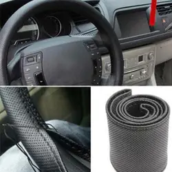 DIY Faux Leather Car Steering Wheel Cover Protector with Needle Thread Kit Auto Steering Wheel Cover Women Men