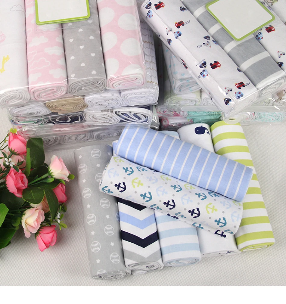 4pcs/set Baby Blankets Bedding Mat Infants Bath Towel Soft Bedsheet Cotton Cute Print Kids Newborns Swaddle Wrap Receiving Sheet