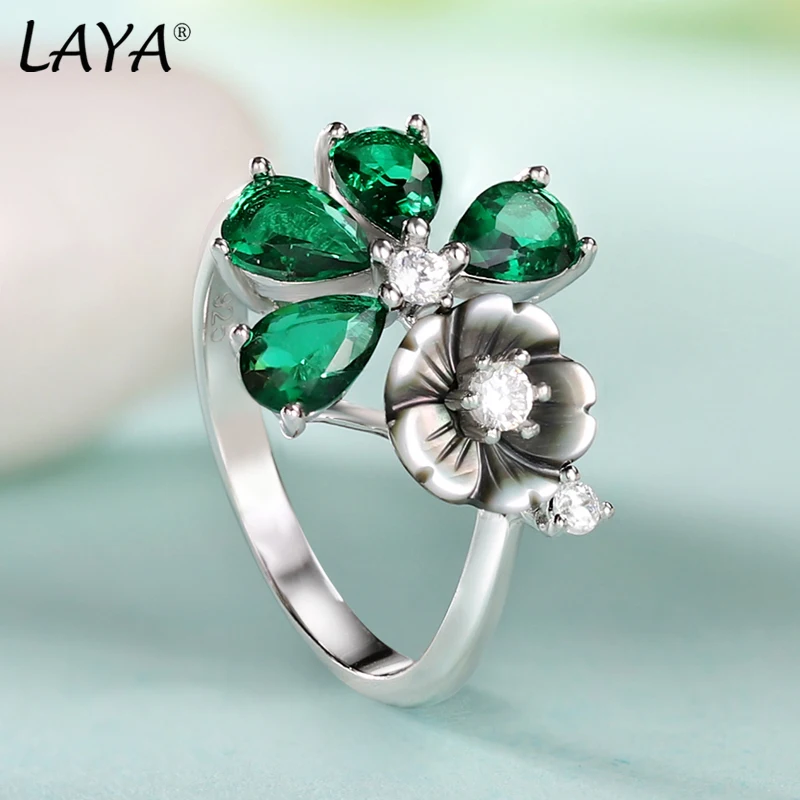 LAYA Drop Earrings And Ring 925 Sterling Silver Bohemian Shining Zircon Black Pink Flower Party Bridal Wedding Jewelry Sets