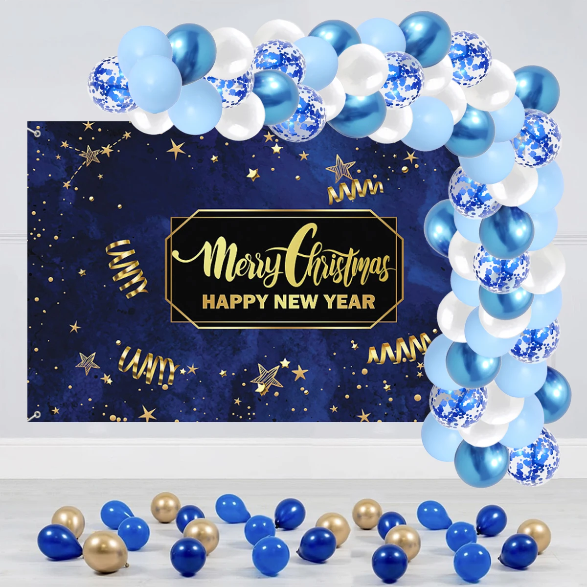 100PCS Blue Gold Agate Metallic Balloons Arch Kit Wedding Birthday Party Latex Gender Reveal Confetti Garland Decor Balaos