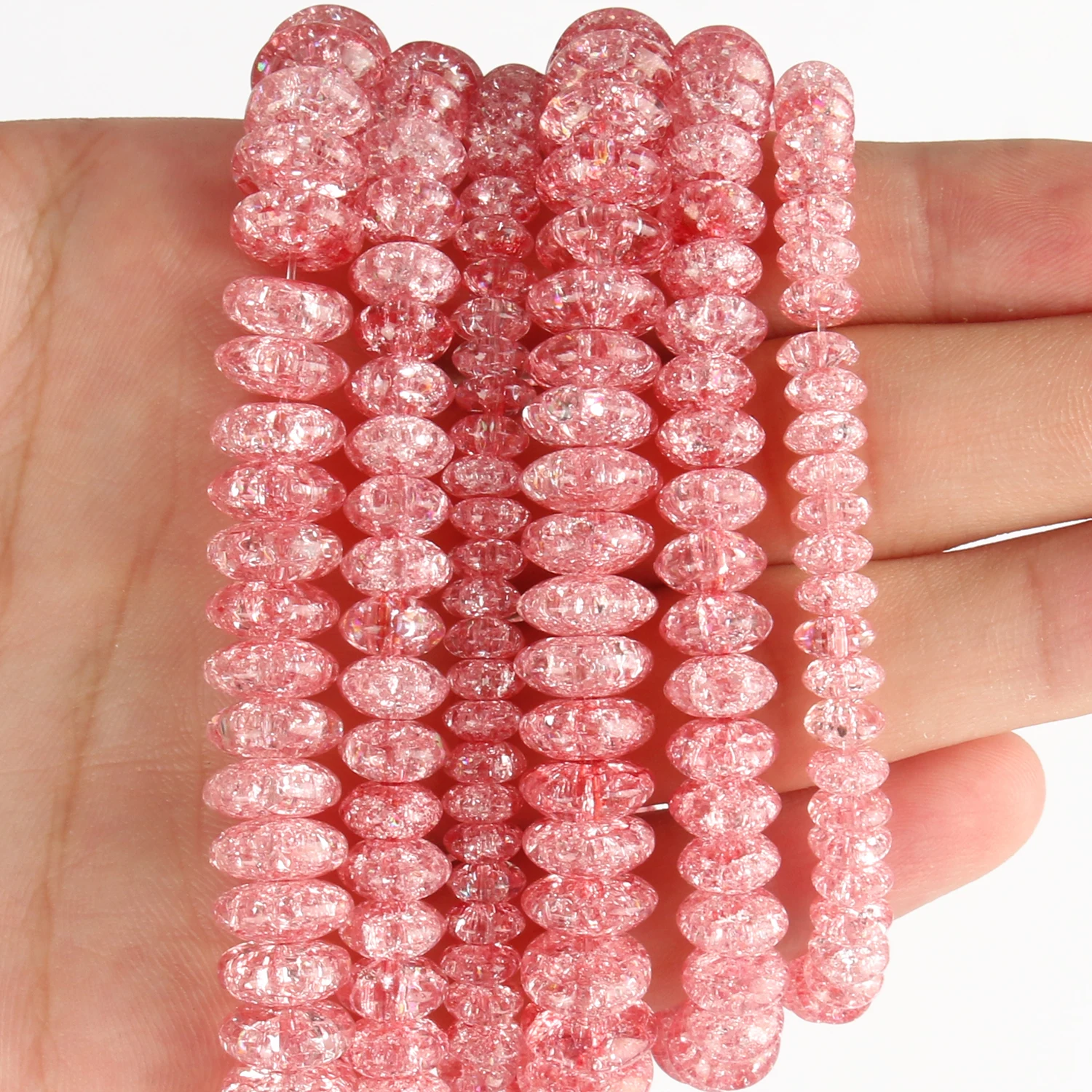 Natural  Watermelon Red Cracked Quartz Crystal Glass Beads Rondelle Loose Beads For Jewelry Making DIY Bracelets Necklace 15\'\'