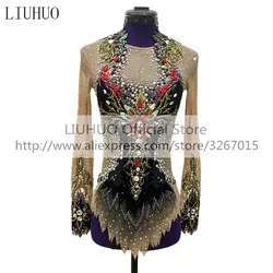 LIUHUO Women's Girls'  Performance Rhythmic Gymnastics Competition Leotard Artistic Costume Ice Skating Dress Multicolor Black