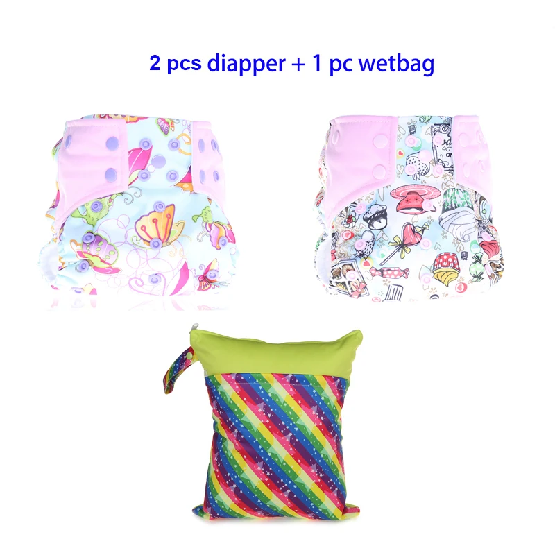 2021 New arrival Reusable Washable 2 diaper + double zipper wetbag  combine set