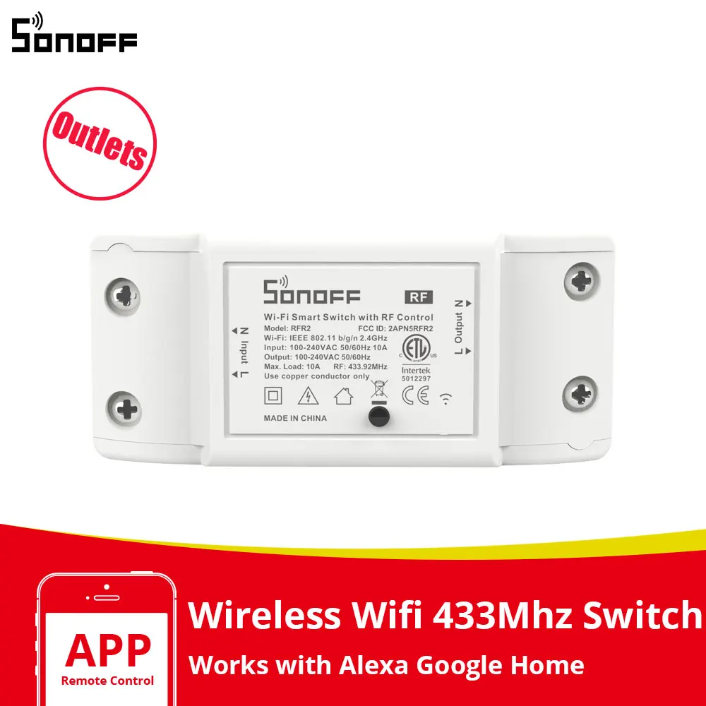 

Itead SONOFF Outlets RFR2 Wifi Breaker Module Switch 433Mhz RF Switch Smart Home DIY Switch Works With Alexa Google Home Siri