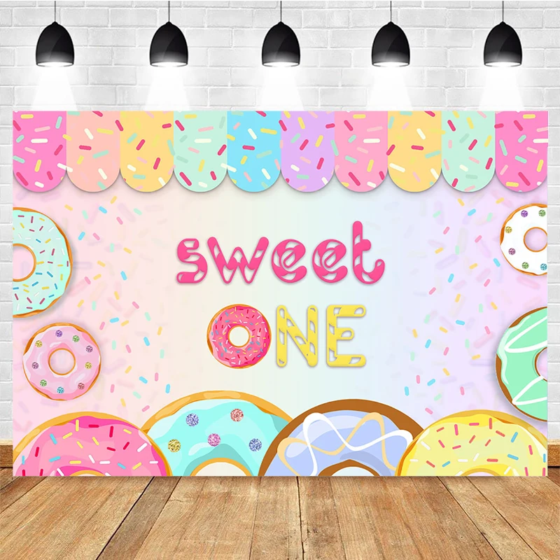 Mocsicka Donut Sweet Girl Baby Cake 1th Birthday Photography Backdrops Cream Chocolate Color Stripes Photo Background Studio