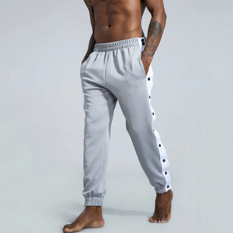 Men Basketball Pants Side Striped Button Easy To Wear Mens Casual Pant Loose Sweatpants