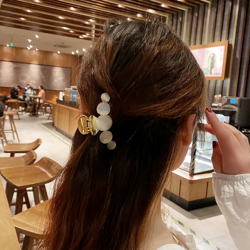 Hot Sell Metal Claw Large Opal Hair Claw Clips Jaw Clip Non-Slip Ponytail Holder Strong Hold Hair Grip Catch Barrette For Women