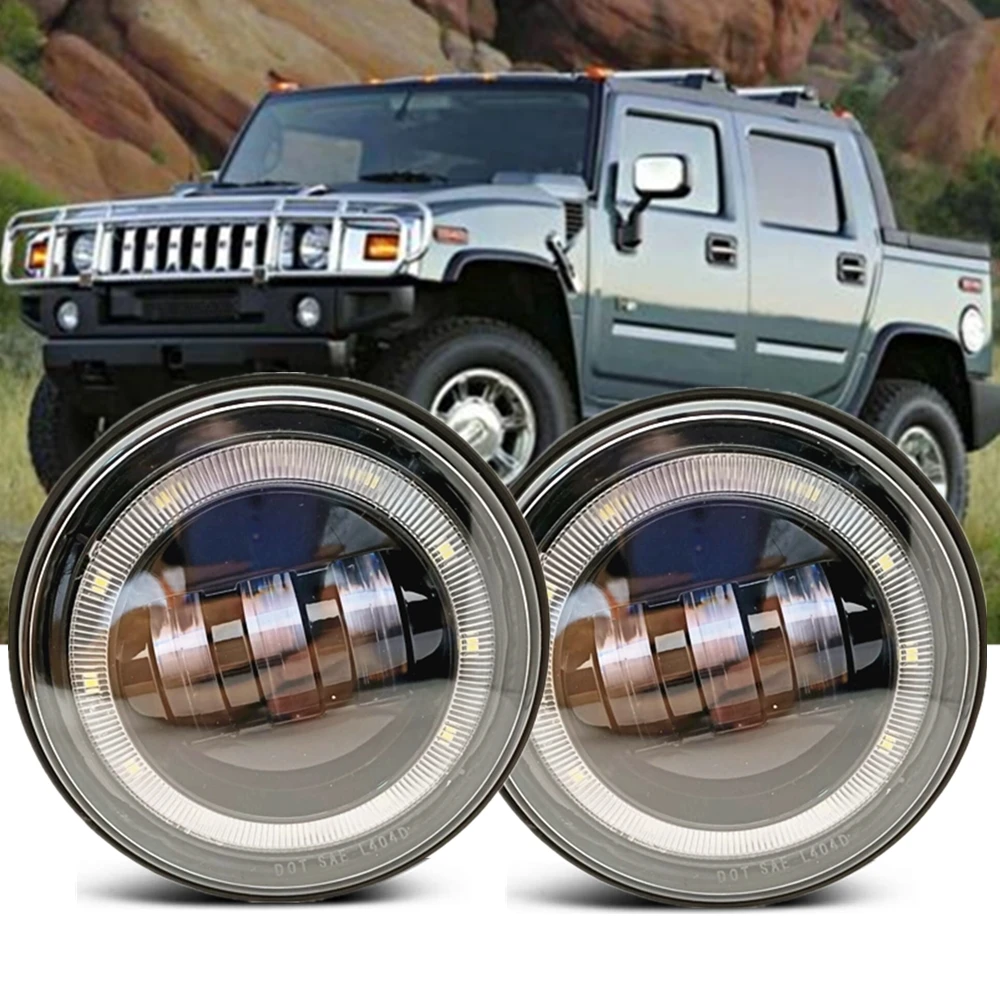 Car Halo Led Fog Light For Hummer H2 2003-2009 Front Bumper Driving Lights Black 2pcs