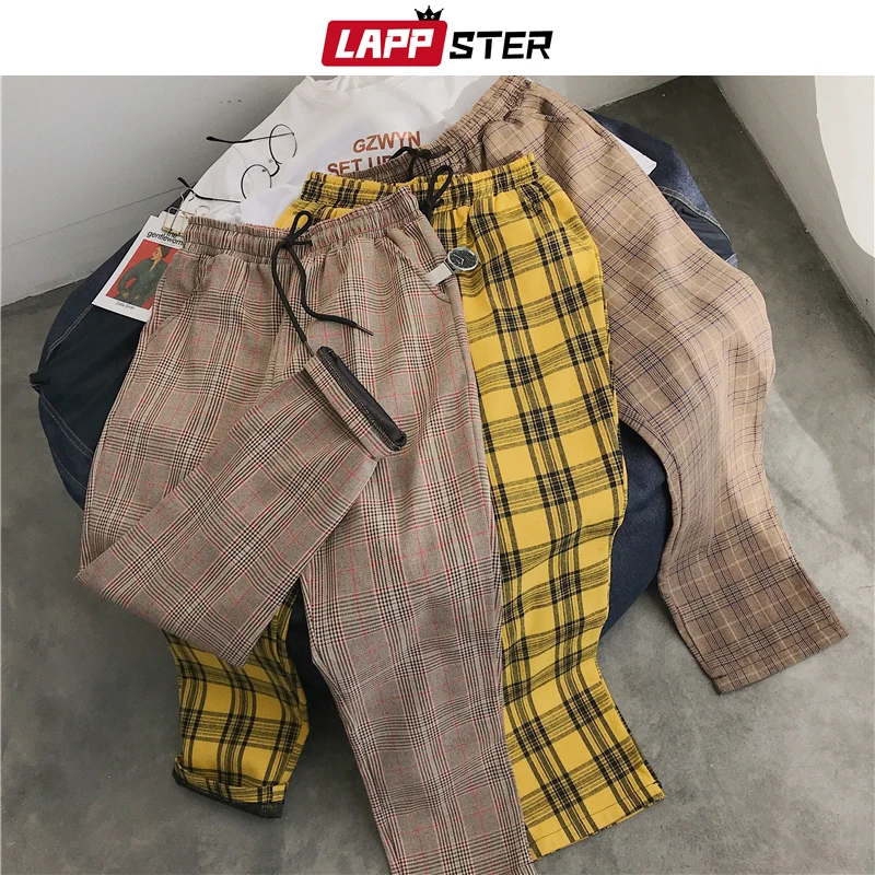 Lappster Herren schwarz Harajuku Plaid Hose Männer japanische Streetwear Baggy Jogging hose männlich 5 Farben Vintage Freizeit hose