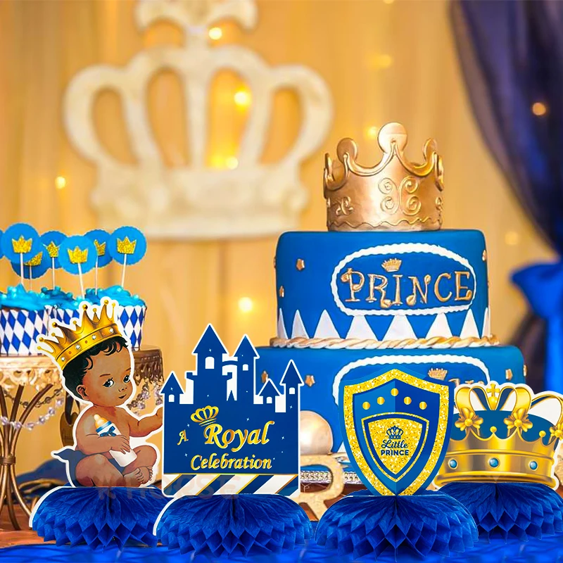 12Pcs Royal Prince Themed Honeycomb Centerpiece Balls Table Toppers Castle Crown Baby Shower Decoration Birthday Party Supplies