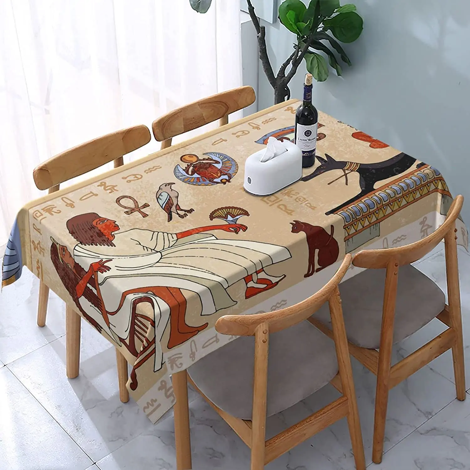 

Ancient Hieroglyph Egyptian Culture Rectangle Tablecloth Wrinkle Resistant Dust-proof Washable Table Cover