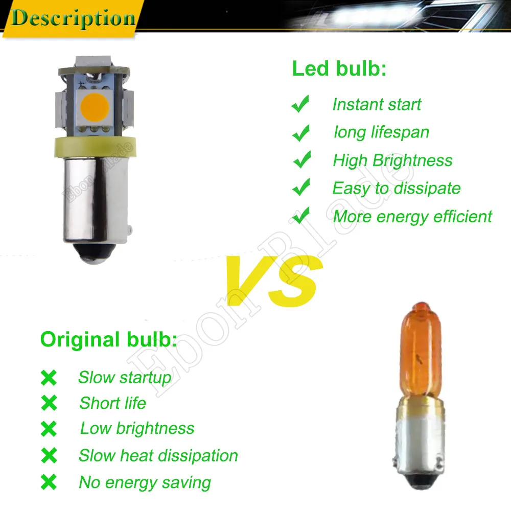 2X Car LED Bulb White Amber Yellow Auto Interior Dome Map Reading Instrument Light BA9S T4W BAX9S H6W BAY9S H21W Lamp 6V 12V 24