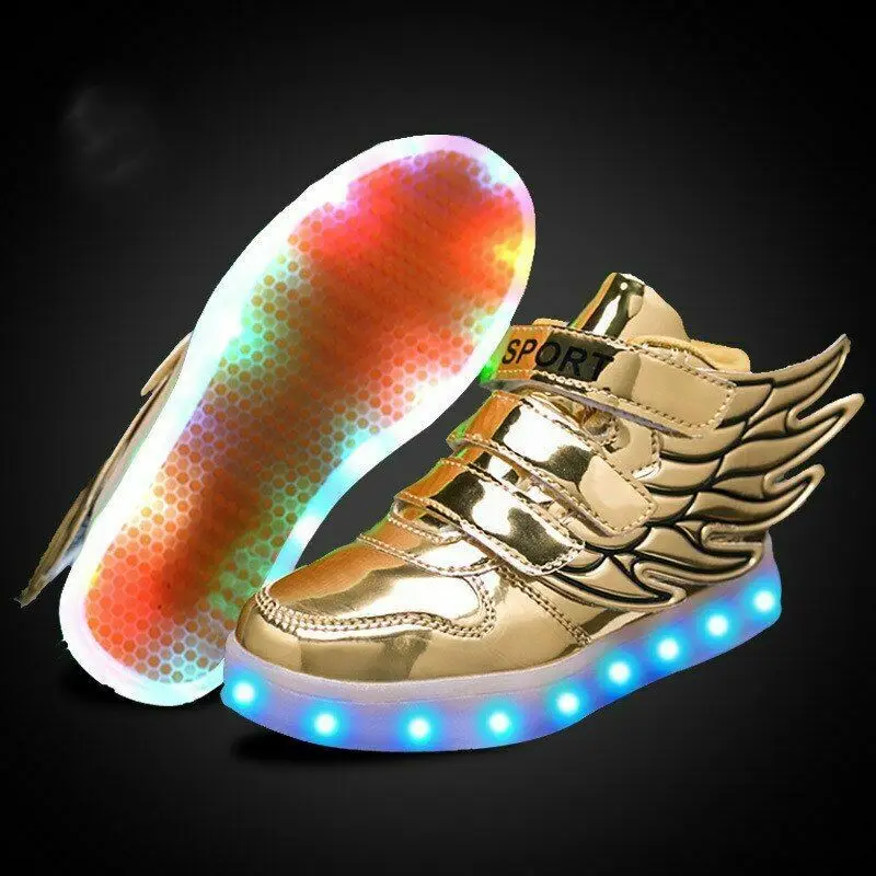 JawayKids Children Glowing Shoes with wings for Boys and Girls LED Sneakers with fur inside Shoe for fun USB Rechargeable Shoes