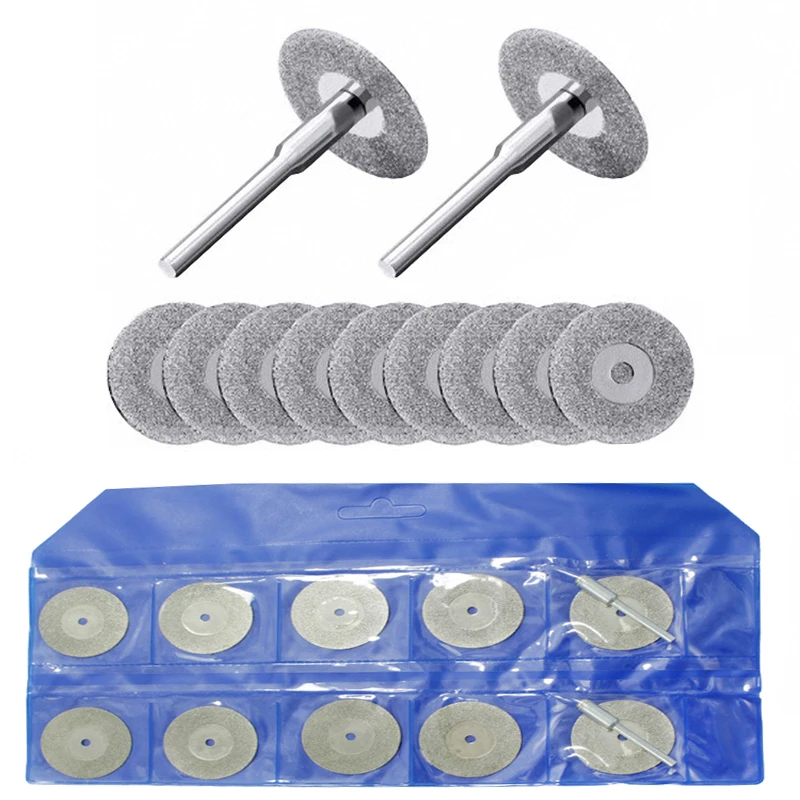 12Pcs Sharp Diamond Cut Off Rotary Tool Cutting Disc Disks DIY Tools Accessories For Dremel With 2Pcs Rod