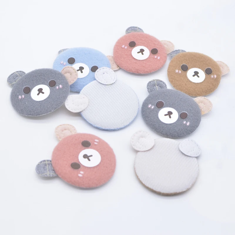 8Pcs 40mm Padded Stamping Kawaii Bear Head Appliques for Clothes Hat Leggings Sewing Supplies DIY Hair Clips Decor Accessories