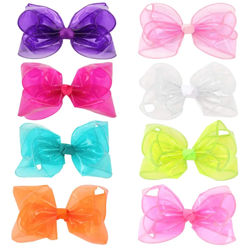 ncmama 4 inch Waterproof Bows Hair Bows for Girls Kids Summer Jelly Bow Hairclips Swim Pool Glossy Knotted Bows Hair Accessories