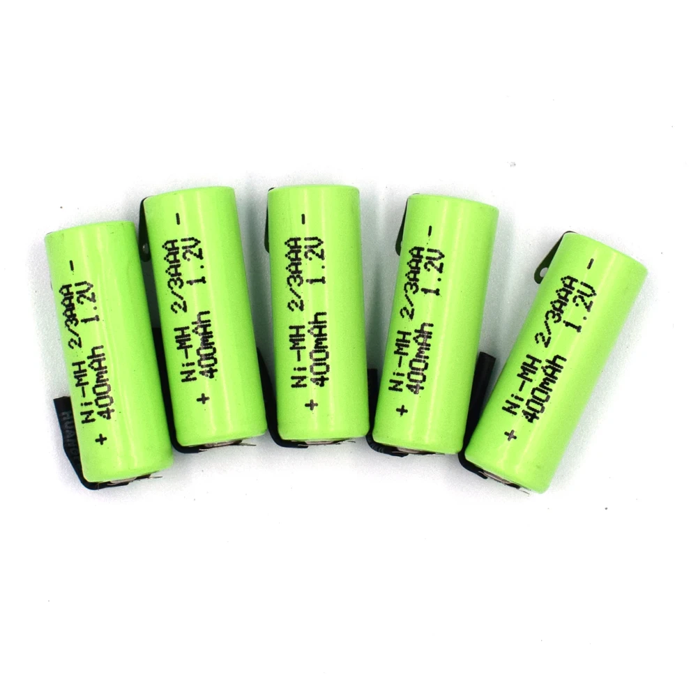 1.2V 2/3AAA Rechargeable Battery 400mAh Nimh Cell with Soldering Pins Ni-MH Cell For Led Flash Light Solar Light