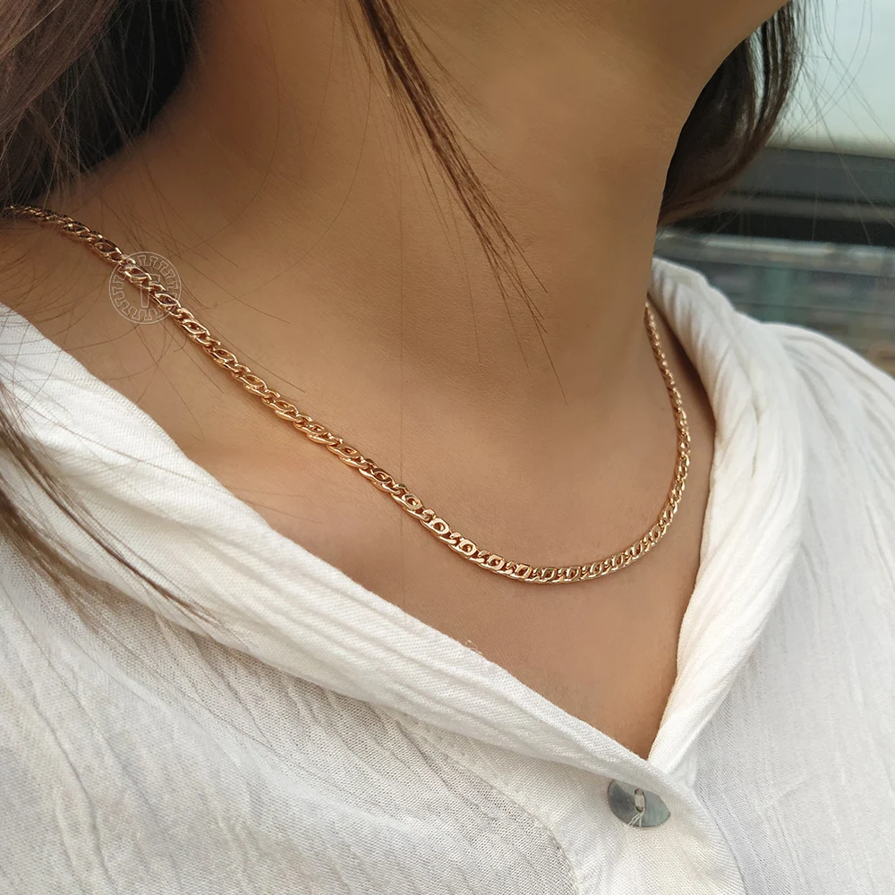 Women Men 585 Rose Gold Color 3.5mm Snail Swirl Link Chain Necklace Fashion Jewelry Gift CN37