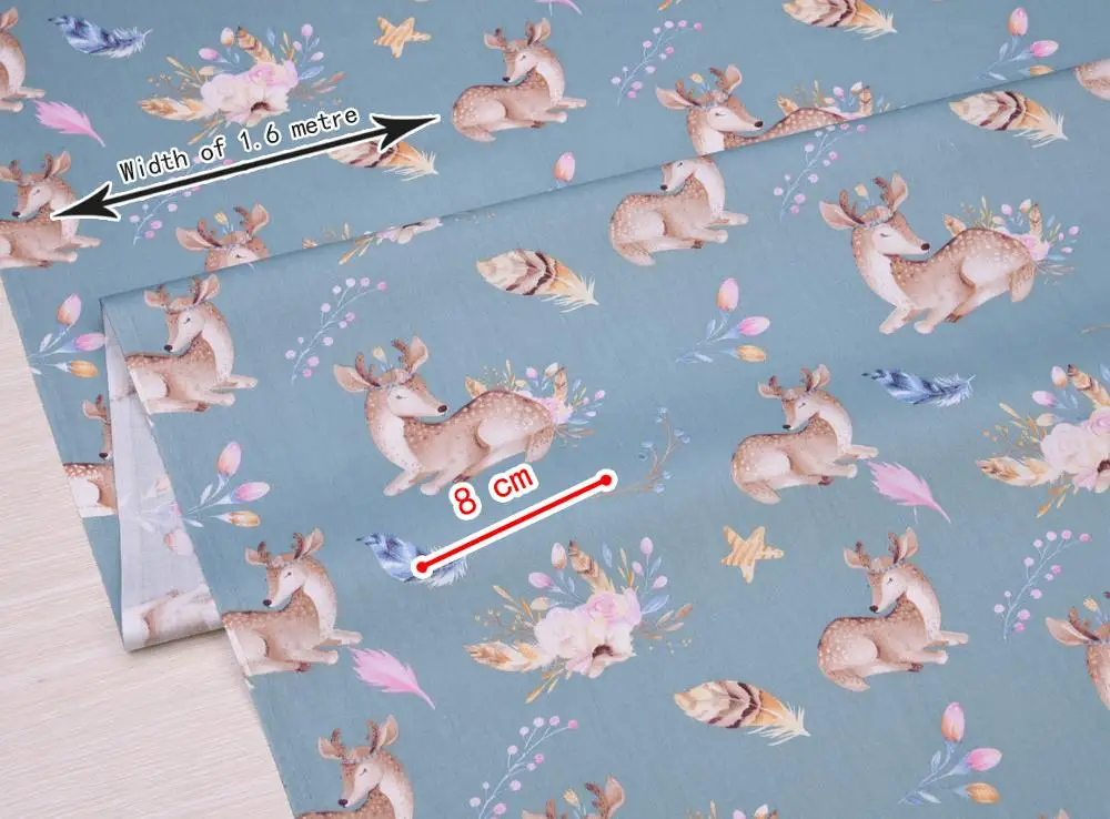 100% Cotton Fabric Deer Flower Leaf Diy Patchwork Quilting Handmade Baby Cloth Bedding Blanket Sheet Pillow Tilda Tissus Tecido