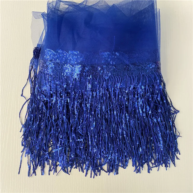 5-10yards/lot Tassels Lace Sequins Fringe Sapphire 30cm Wide Polyester for DIY Clothing Curtain Stage Performance Ribbon