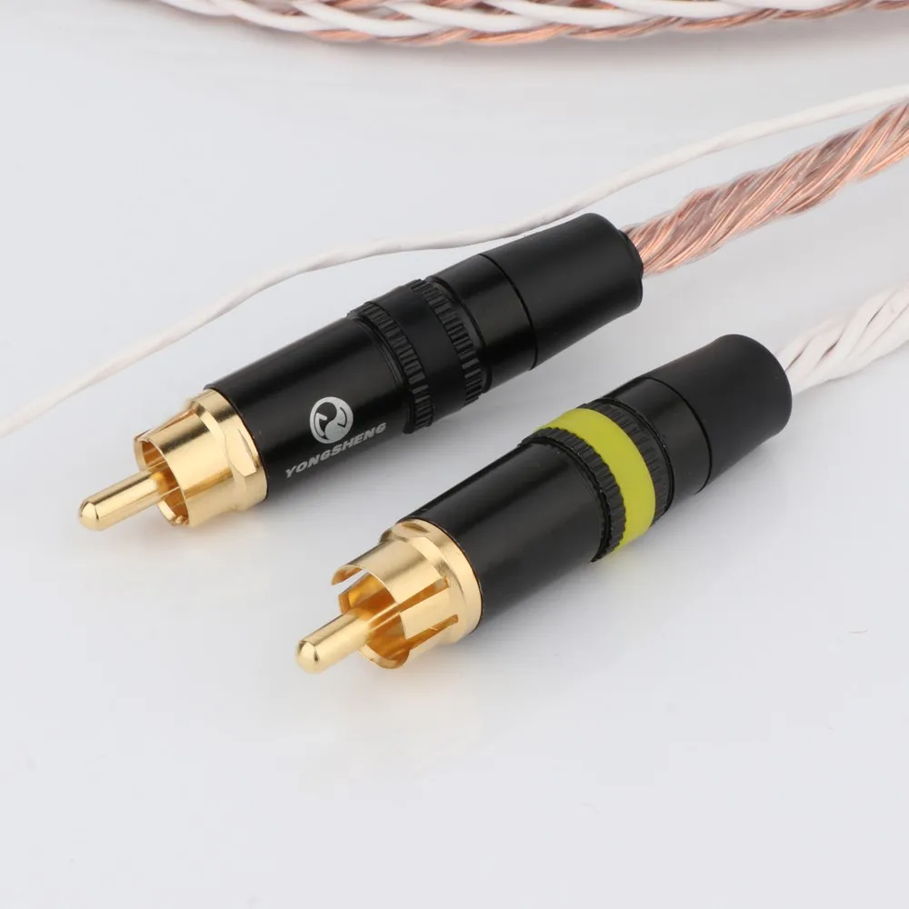 Wysoka czystość 8TC OCC 2RCA do 2RCA uziemienie Y wtyczka LP Audio Phono Tonearm kabel z przewód uziemienia kabel do telefonu linia Audio