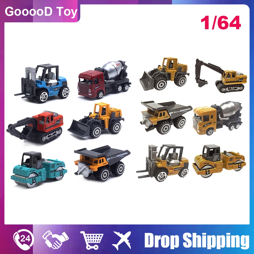 

4PCS 1/64 Diecast Alloy Engineering Vehicle Excavator Truck Model Car Collections Classic Educational Toys Children Toys for Boy