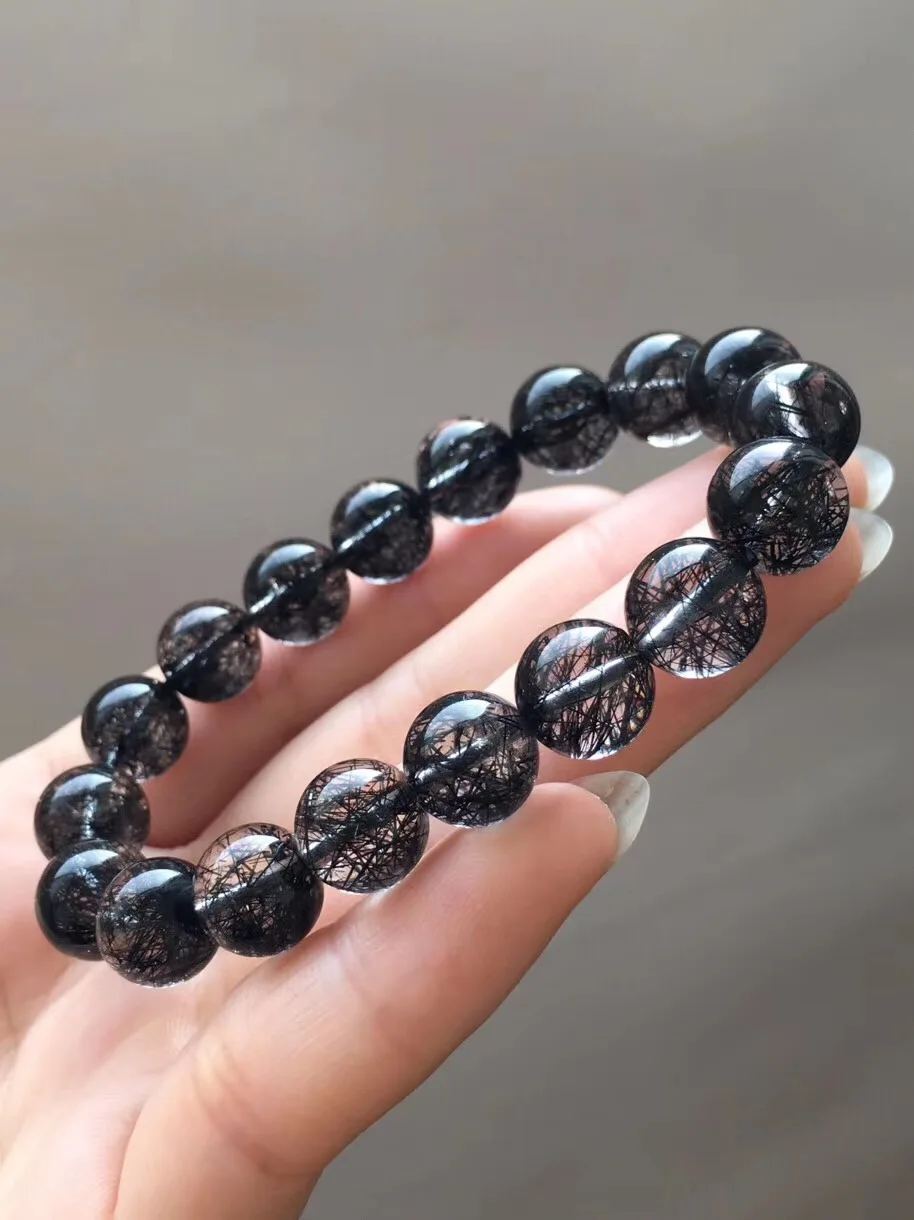 10mm Top Natural Black Hair Rutilated Quartz Bracelet For Woman Lady Man Crystal Brazil Lucky Round Beads Stone Jewelry AAAAA