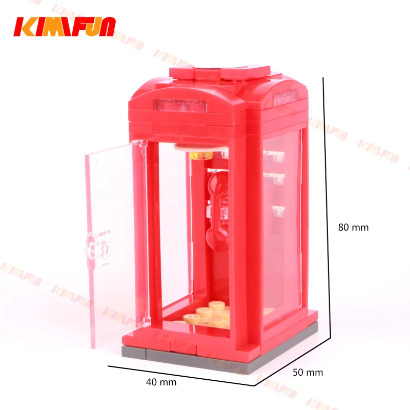 

MOC Red Phone Booth City Building Block Scene USB Ligth Telephone Cabin Street Scene Building Facilities