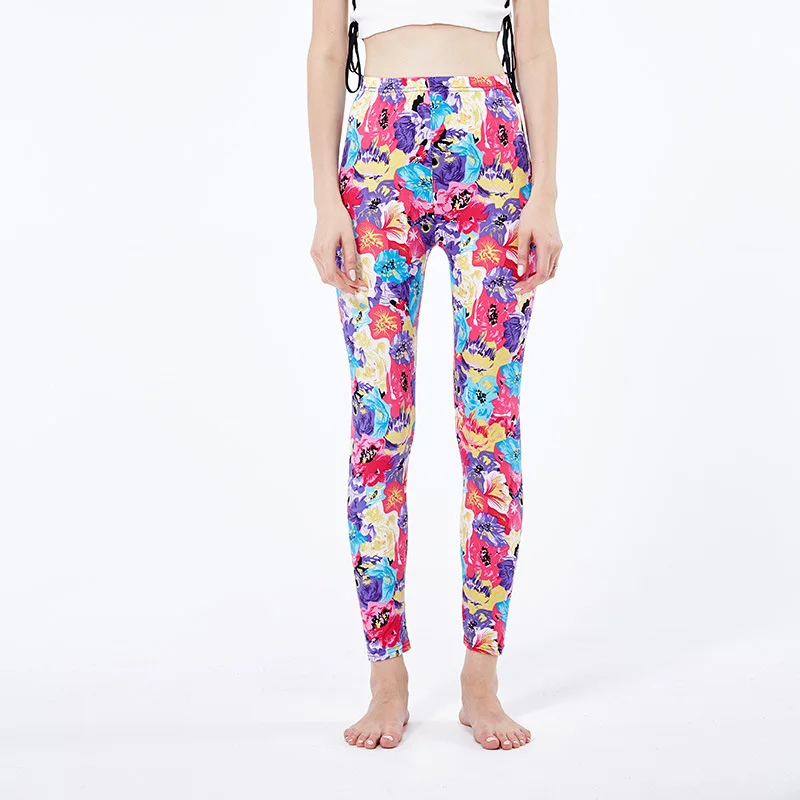 INDJXND-mallas deportivas para mujer, Leggings de entrenamiento con flores de colores, hasta el tobillo, de retales, poliéster, sólido, Sexy