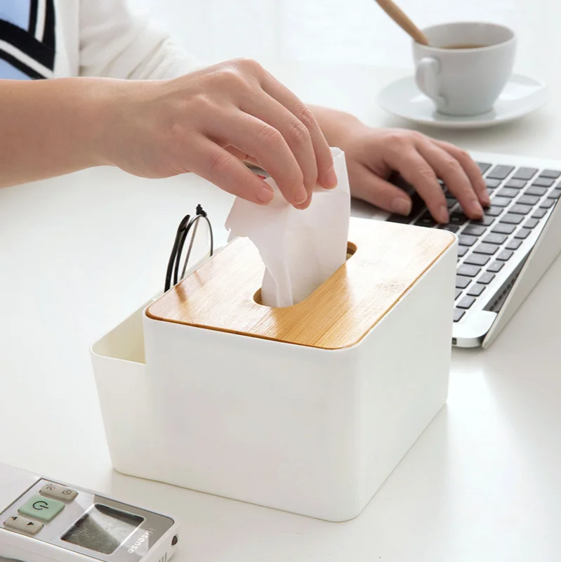 Hot Selling Desktop Storage Tissue Box Home Creative Desktop Bamboo Wood Tissue Box Living Room Car Tissue Box Drawer Tray