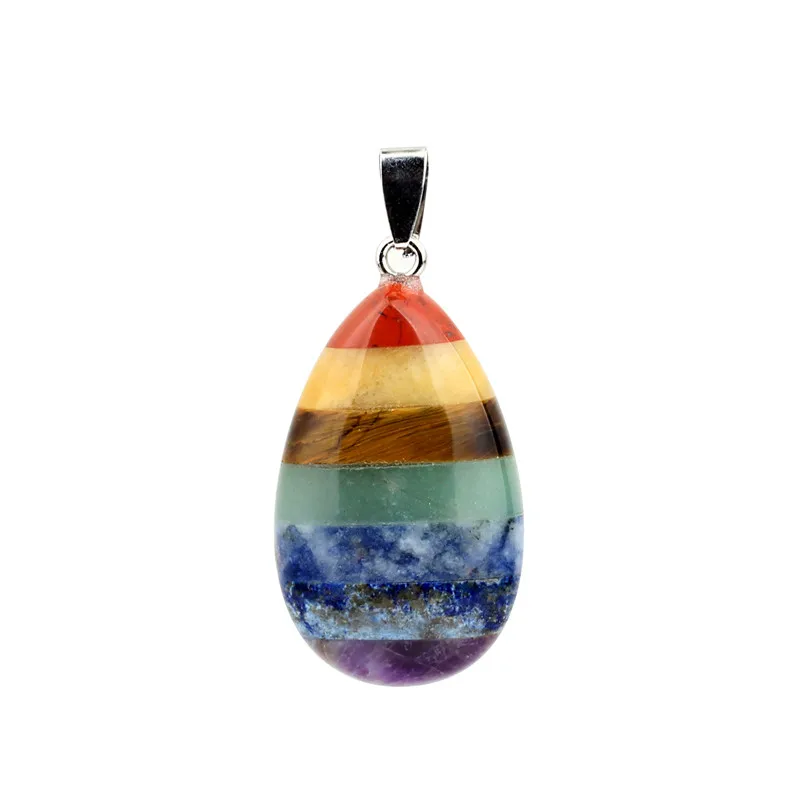 7 Chakras Energy Water Drop Heart Rainbow Pendant Natural Stone Necklace Healing Gem Meditation Reiki Crystal Jewelry Gifts