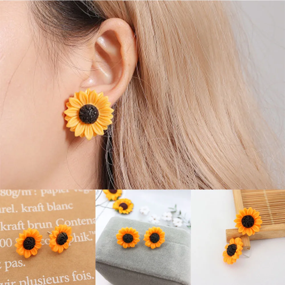 1 Pair Golden Sunflowers Earrings For Women Charming Lovely Simplicity Style Daisy Flower Trendy Ear Studs Girl Jewelry Gifts