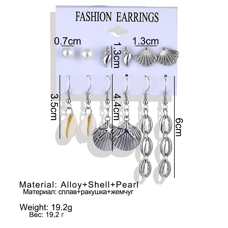 Fashion Artifical Shell Conch Earrings Set For Women Vintage Metal Starfish Shell Tassel Stud Earrings New Boho Ocean Jewelry