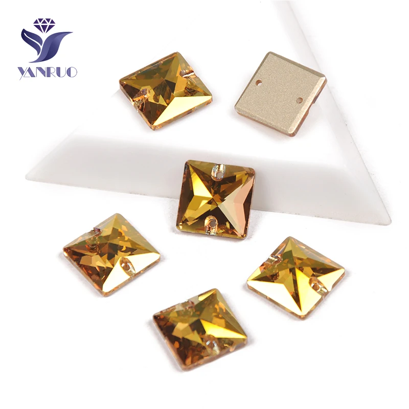 YANRUO 3240 All Sizes Metallic Sunshine Square Gold Stones Strass Flat Back Crystal Sewn Rhinestones For Needlework Crafts