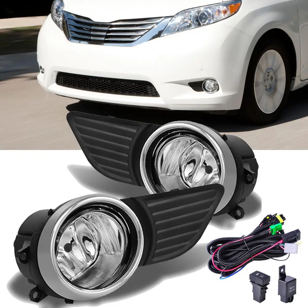 For Toyota Sienna 2011-2017 Clear Glass Bumper Fog Lights Grill Lamp wire harness Switch+Bulb