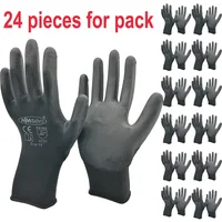 24 piezas/12 pares de guantes de trabajo de seguridad guantes de algodón de nailon Pu negro guantes de trabajo de protección Industrial proveedor de marca NMSafety