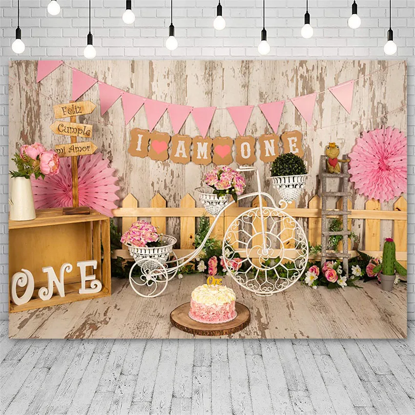 

Mehofond Girl 1st Happy Birthday Party Backdrop Cream Cake Florals Photography Background Props Photozone Photo Studio Banner